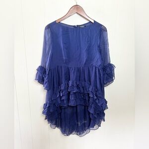 Frederick Anderson collection blue silk ruffle blouse tunic